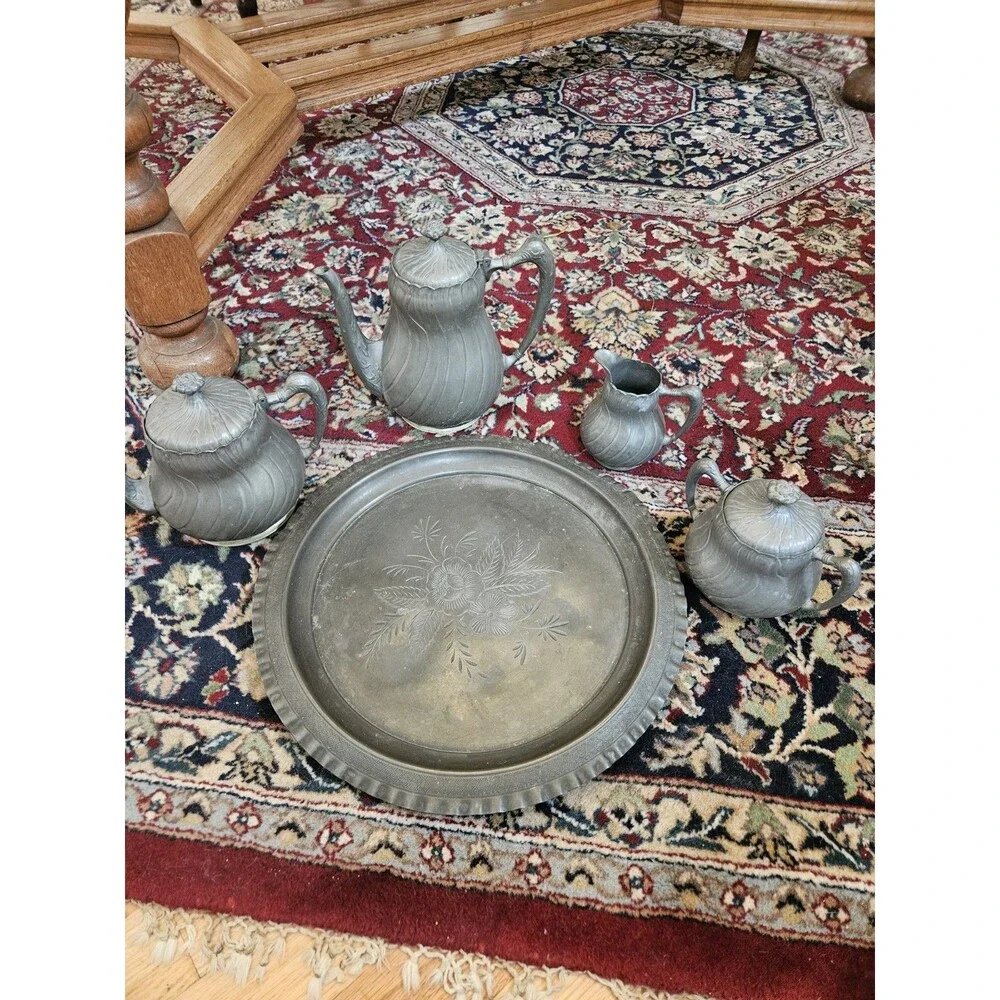 Antique 19th Century Gherhardt Pewter Tea Service 8 piece Set